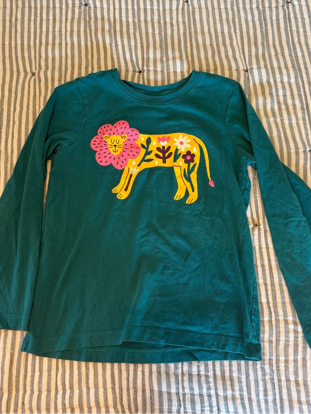 Hanna Andersson Lion Flower Colorful Teal Cotton Tee Size 120 cm/US 6-7